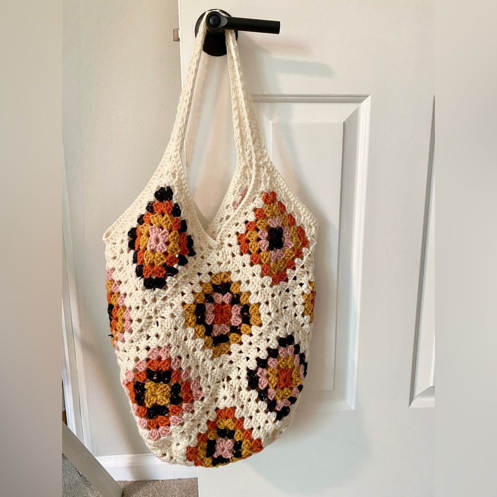 Handmade Granny Square Crochet Slouchy Tote Bag